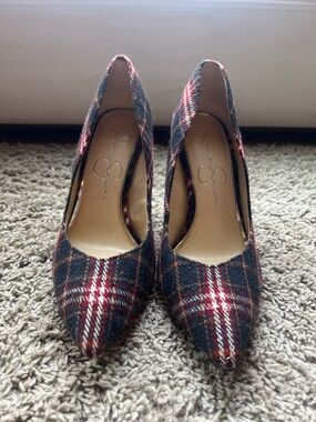 Jessica Simpson Plaid Pointed-Toe Pumps - Red & Black